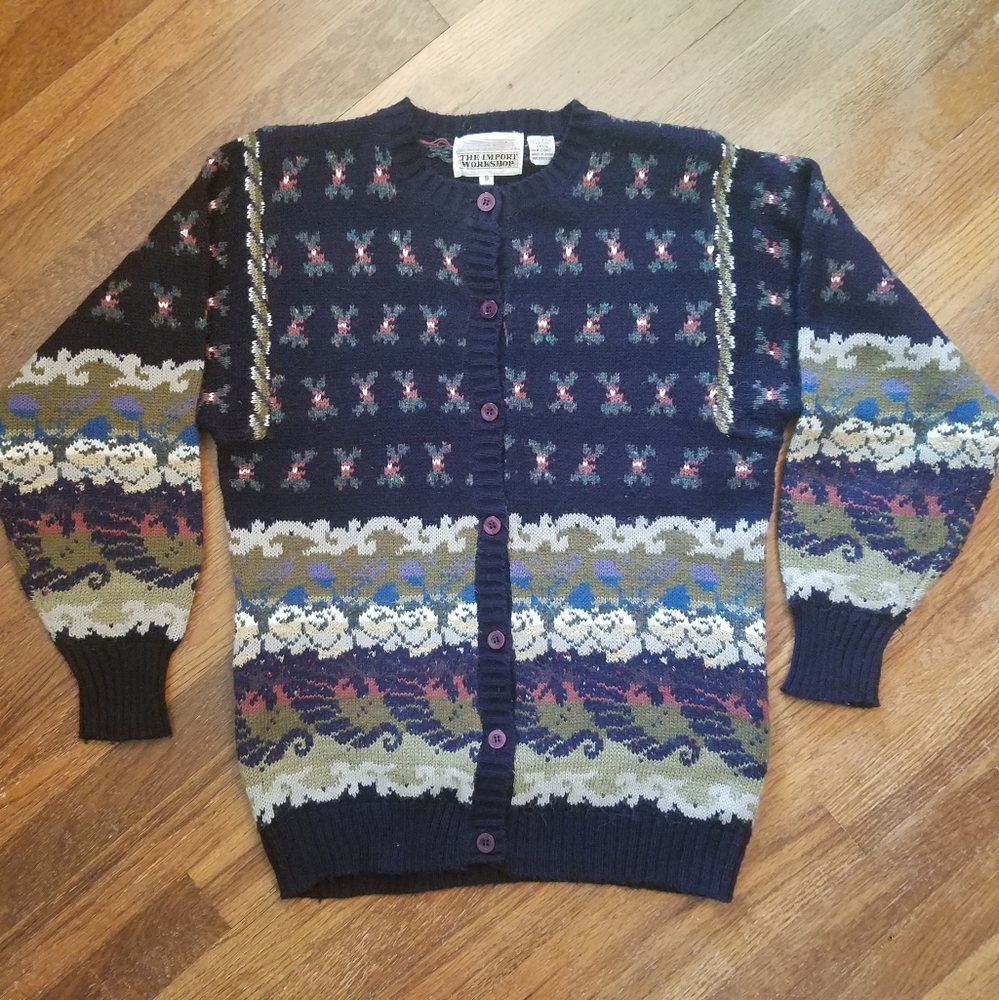 Vintage 80s Cottage Core Academia Cardigan Sz Small Floral Paisley.